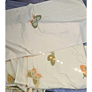 Vintage Signed Hanae Mori For Martex Yellow Butterfly 3 Piece Twin Sheet set